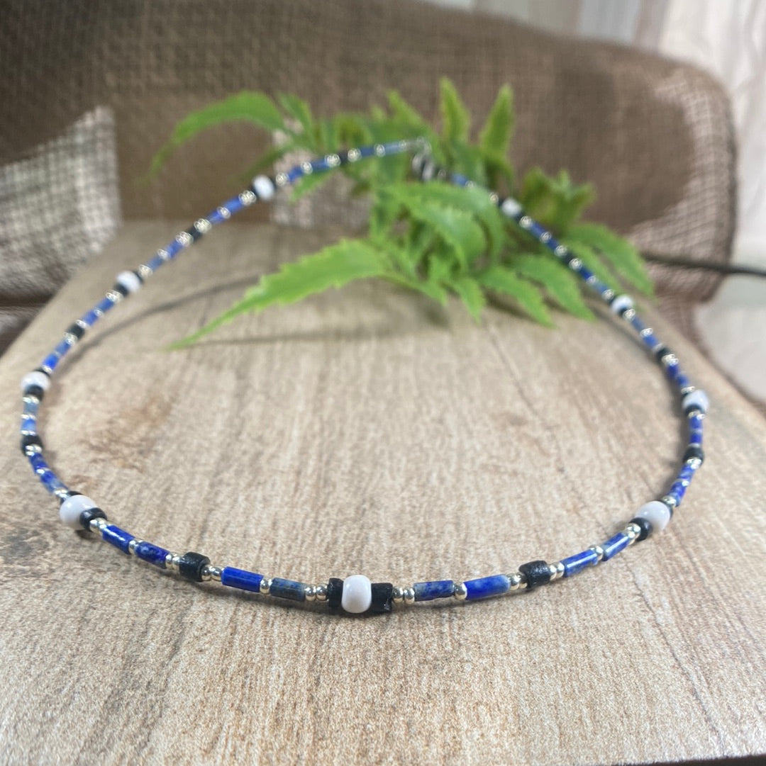 Lapis Gemstone Beaded Choker Necklace