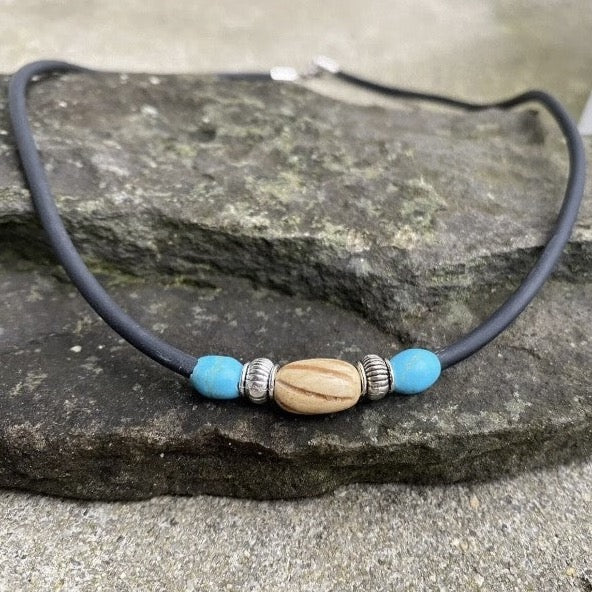 Turquoise Bead Necklace Choker, Beaded Choker Necklace on Rubber Cord