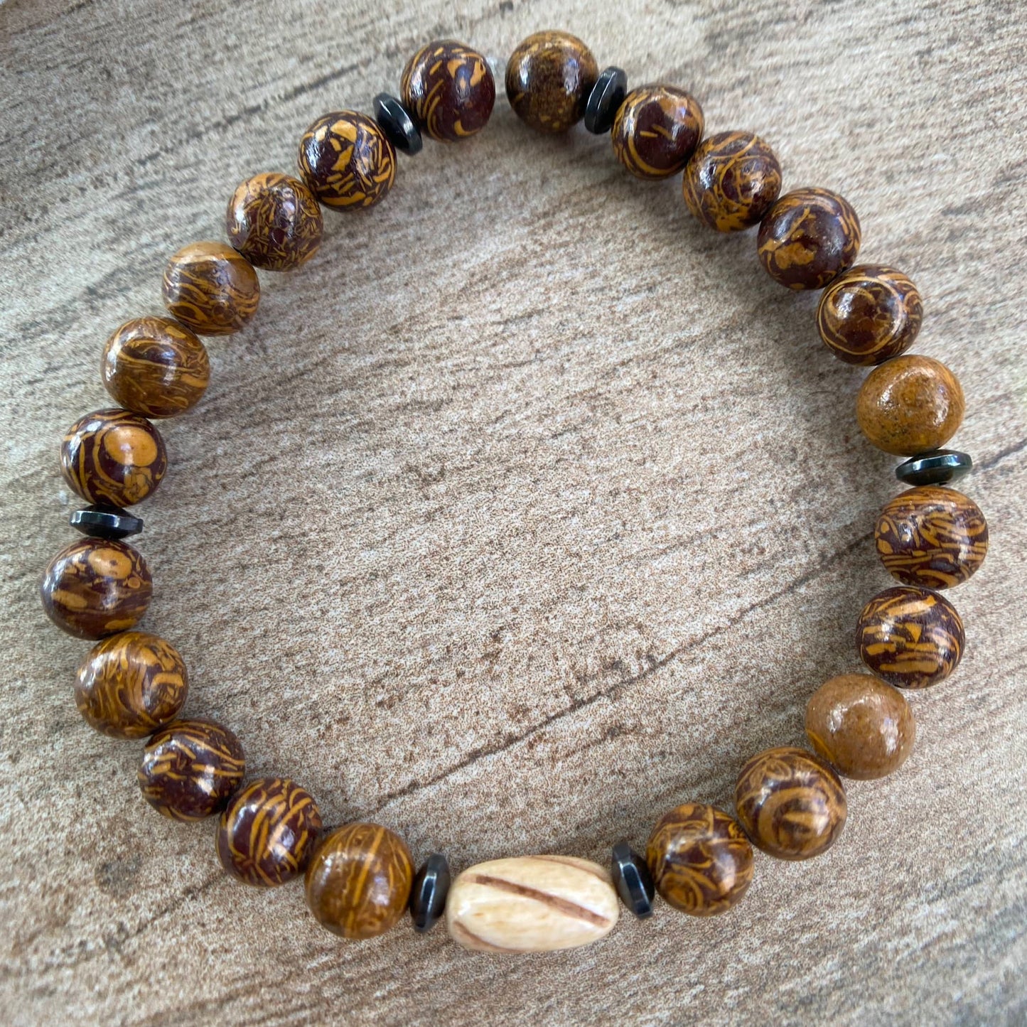 Beaded Stretch Bracelet 8mm Brown Natural Elephant Skin Jasper - Stability