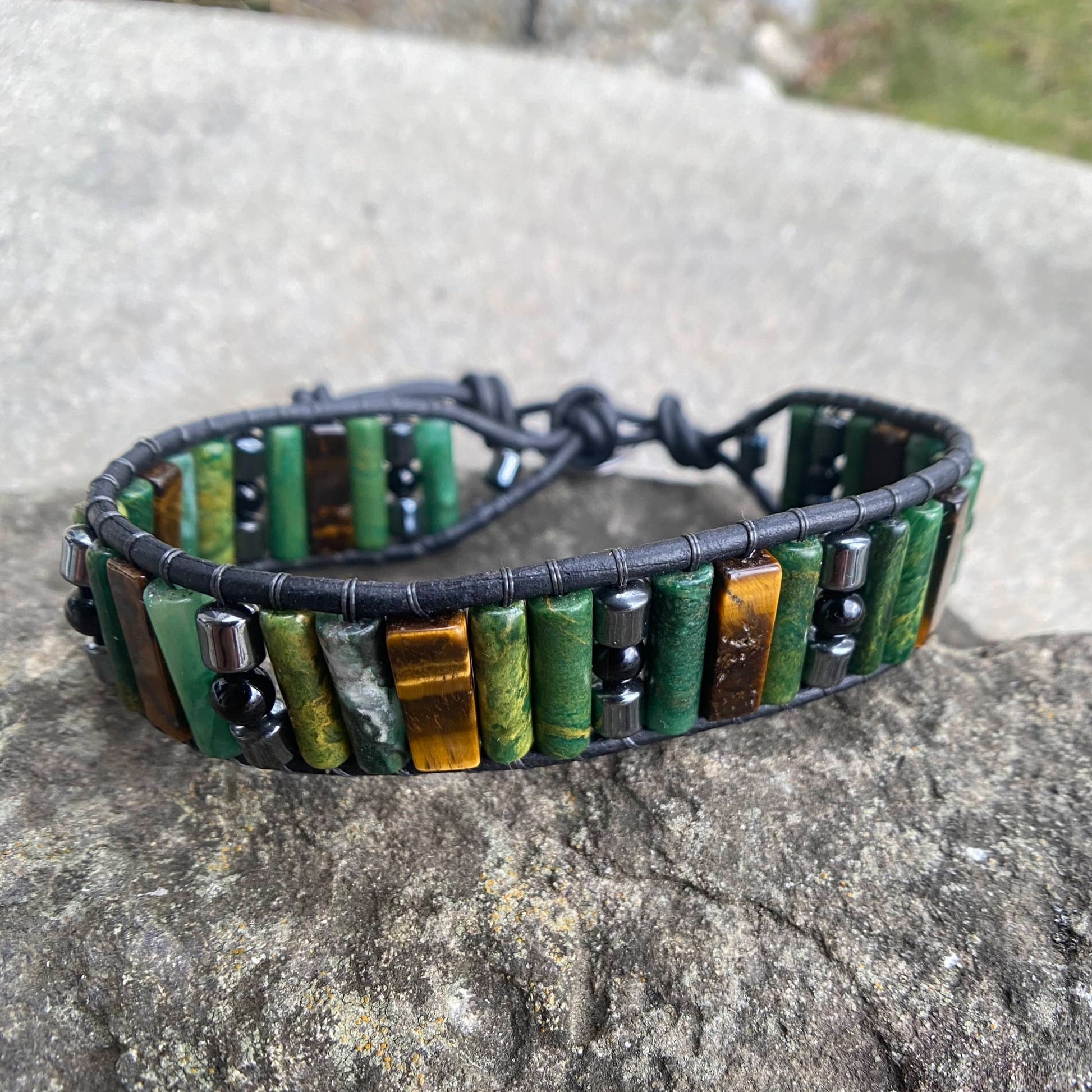 Multi Gemstone Beaded Leather Bracelet