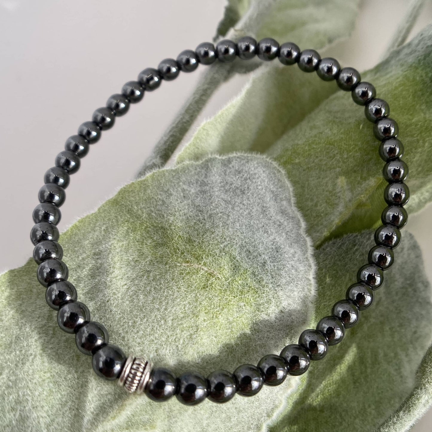 Mens 4mm Hematite Beaded Stretch Bracelet - Balance and calms