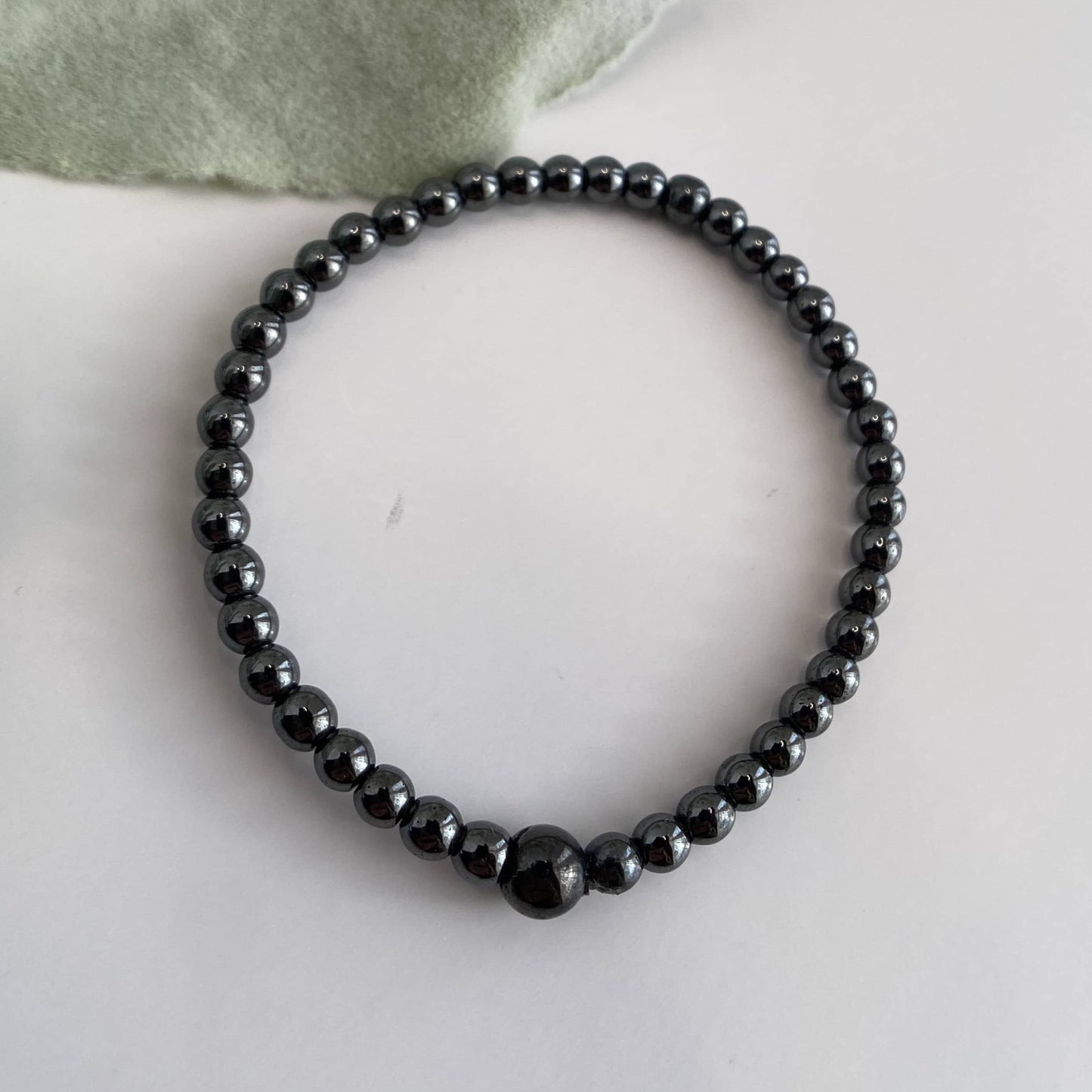 Mens 4mm Hematite Beaded Stretch Bracelet Absorb Negative Energy