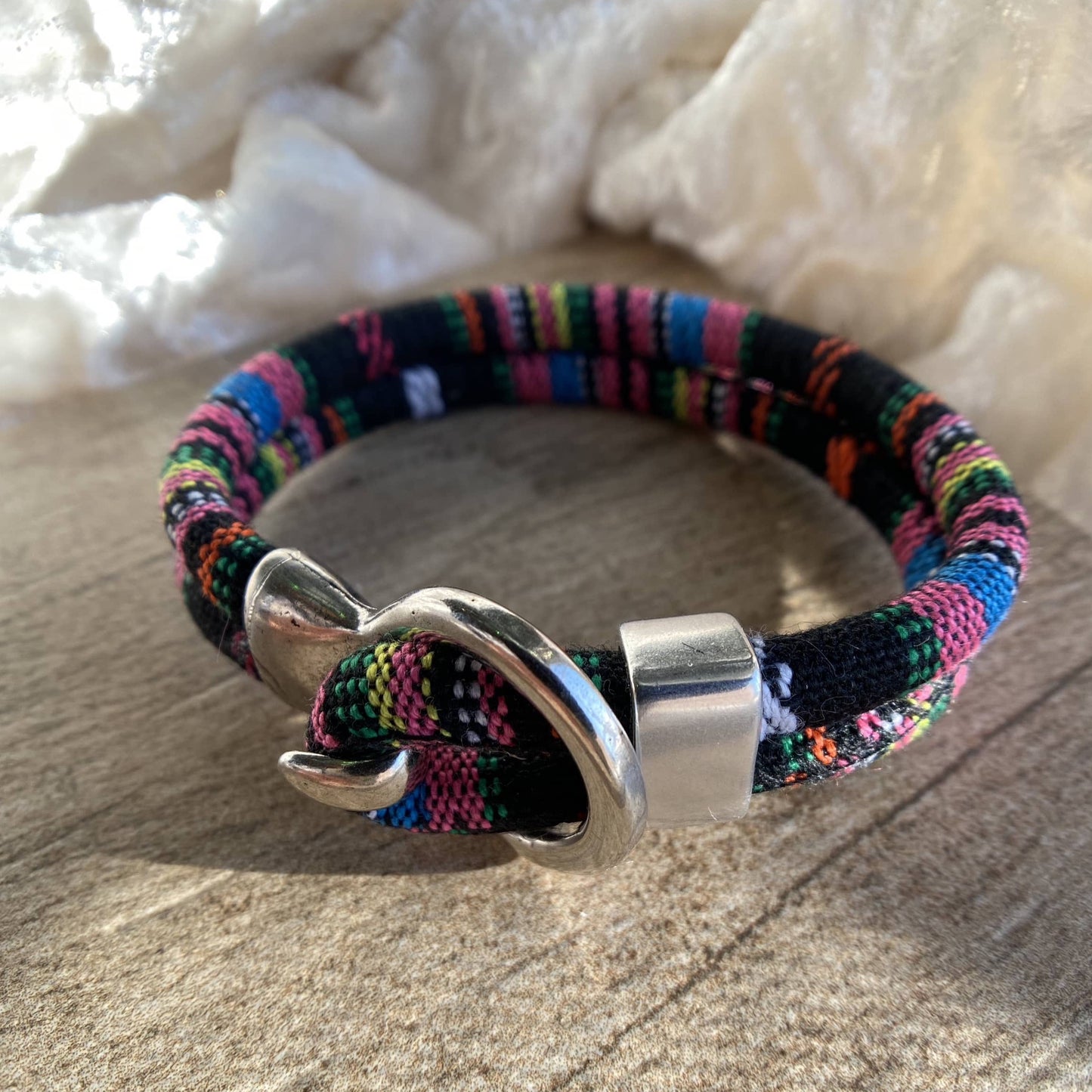 Men's Multi Colored Cord Bracelet with Antique Silver