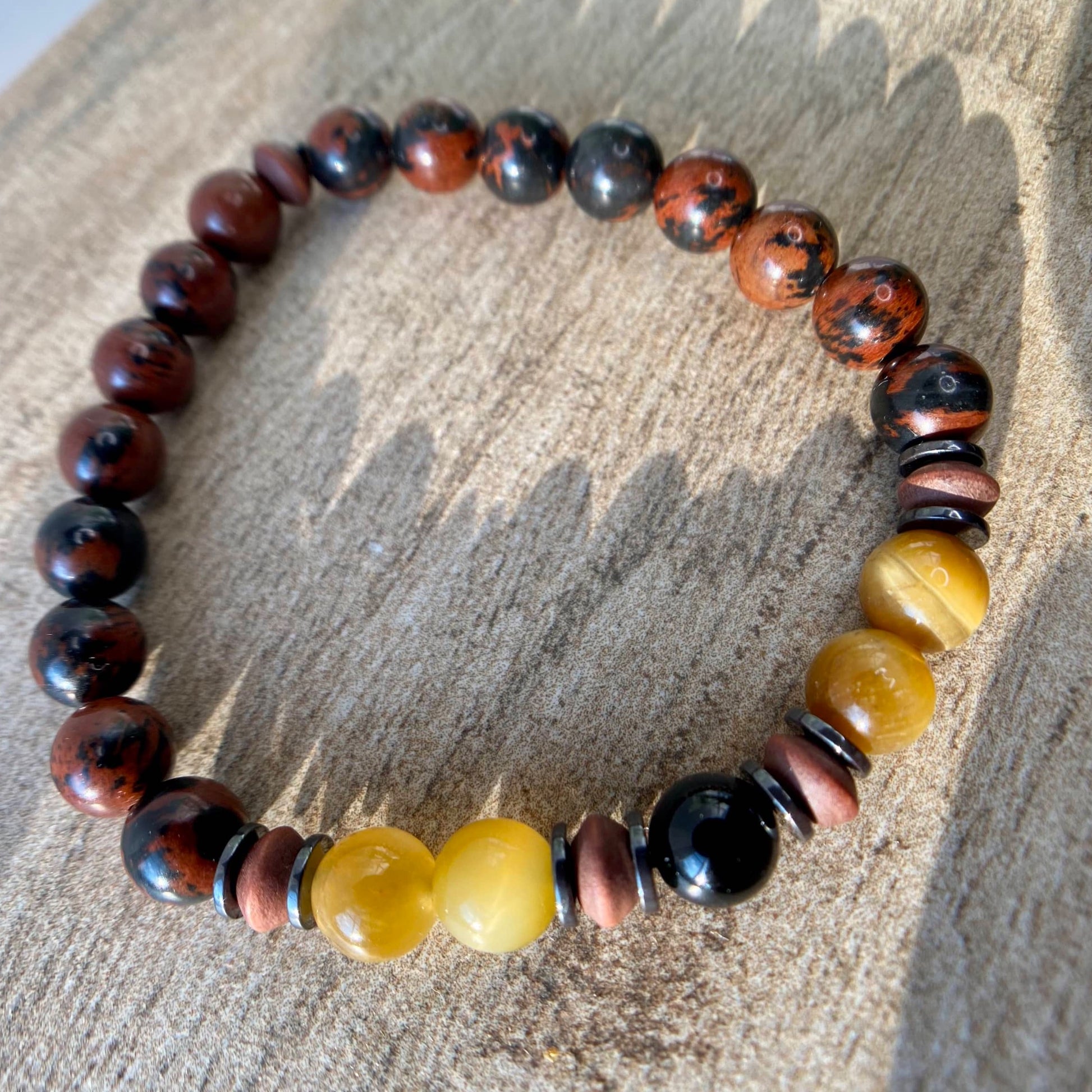 Natural Fossil Stone Beaded Stretch Bracelet
