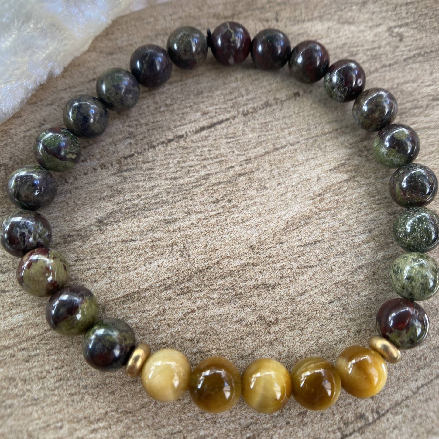 Men's Tiger Eye Dragon Bloodstone Jasper Beaded Stretch Bracelet 8mm - Power, strength and stability