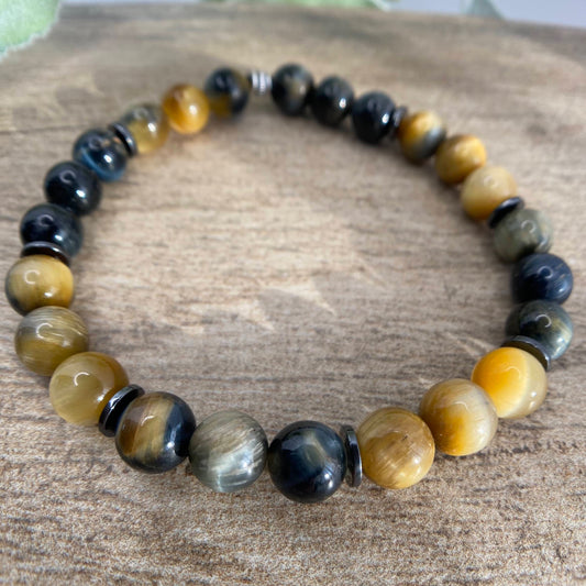 Blue Tiger Eye Beaded Stretch Bracelet