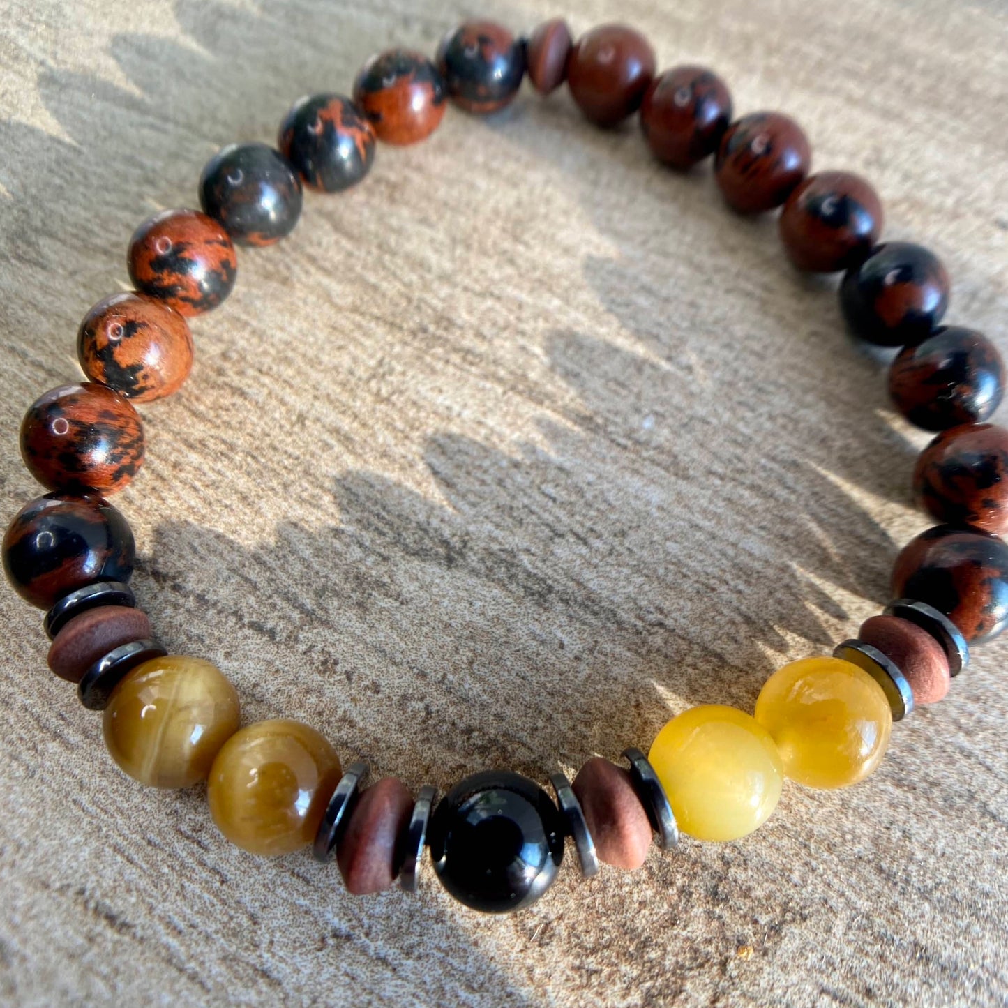 Natural Mahogany Jasper Mens beaded stretch bracelet