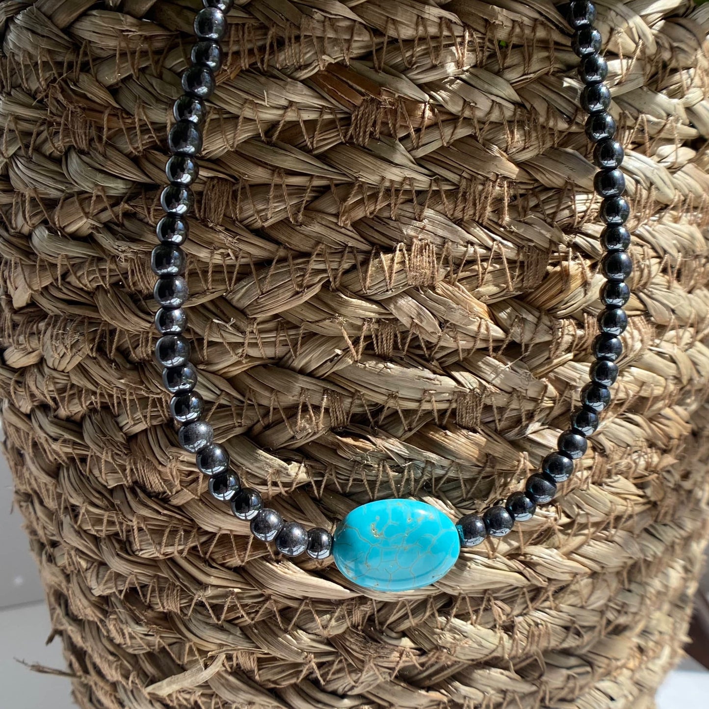 Turquoise & Hematite Beaded Necklace Choker